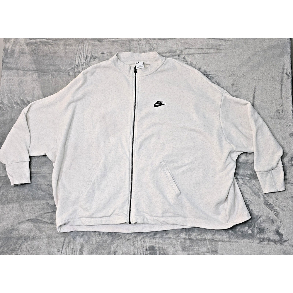 Nike Zip Up Essential Women Gray XXL Oversized Fleece Full Zip B0086
